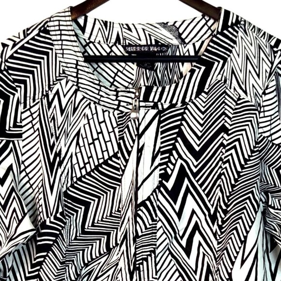 Mirror Image Womens Black & White Geometric Zip Front Jacket Linen Blend 1X - Picture 3 of 7
